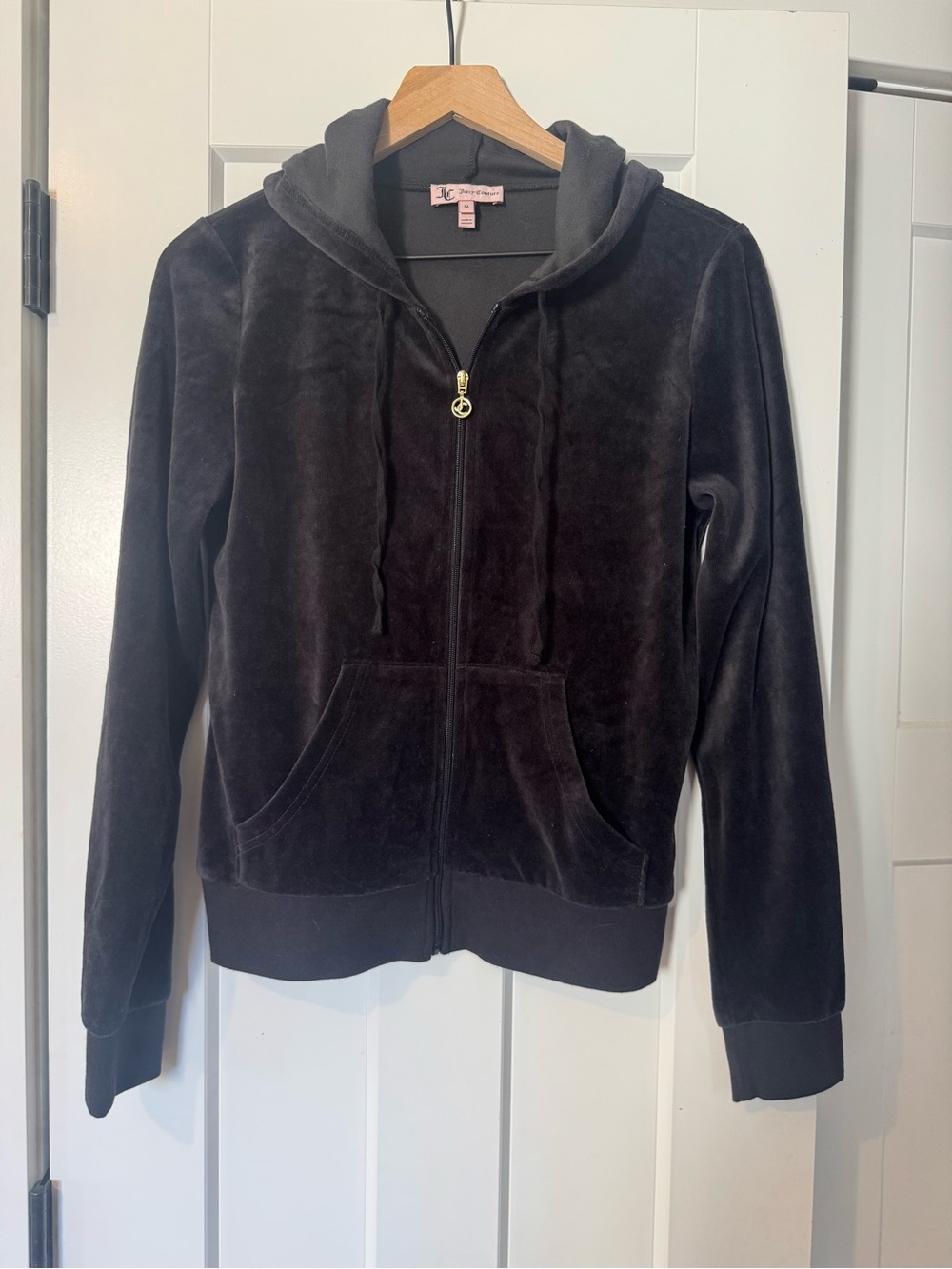 Y2K Inspired Juicy Couture Black Velour Hoodie with Pink Label